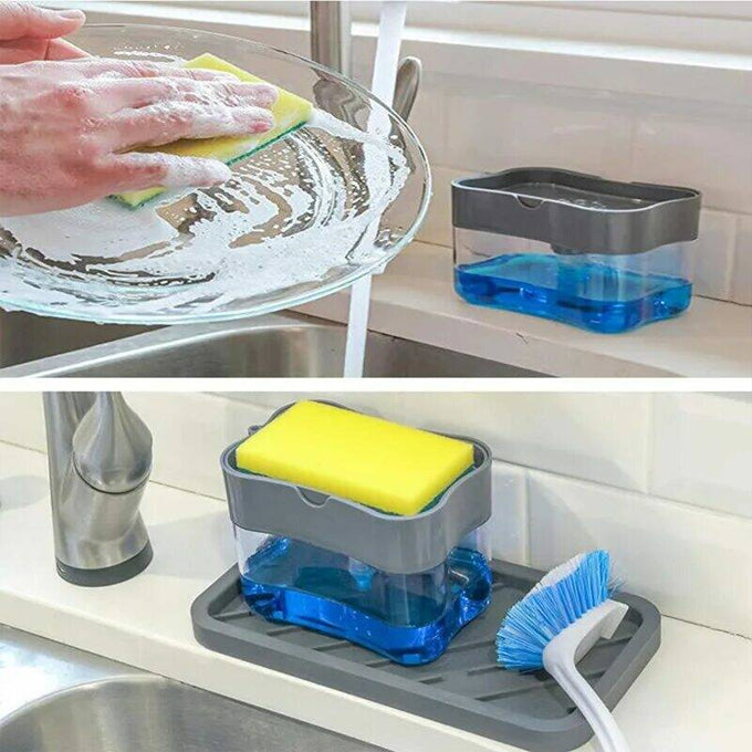 Soap Dispenser Soap Pump Sponge Caddy Creative Kitchen 2-in-1 Manual Press Liquid Soap Dispenser With Washing Sponge