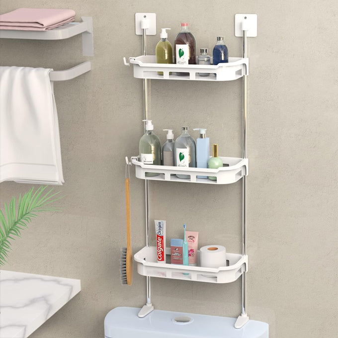 Over The Toilet Storage 3-Tier Bathroom Organizer, 2 Installation Methods No Drilling Space Saver Wall Mount Multifunctional Toilet Rack