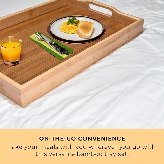 3-Piece Set Bamboo Serving Trays with Handles