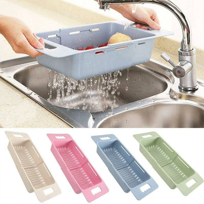 Over the Sink Colander Fruits and Vegetables Washing Basket Adjustable Strainer Sink Dish Drying Rack for Kitchen