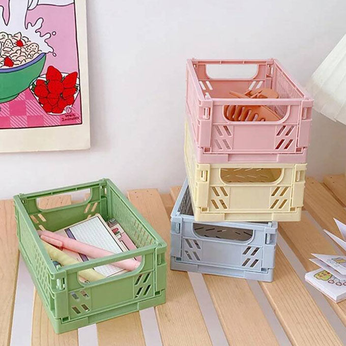 Mini Plastic Baskets for Shelf Storage Organizing, Durable and Space Saving Stacking Folding Storage Baskets