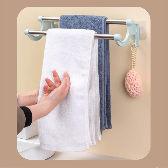 Plastic Stainless Steel Bath Towel Rack for Bathroom Double Towel Holder Wall Mount Towel Hanger