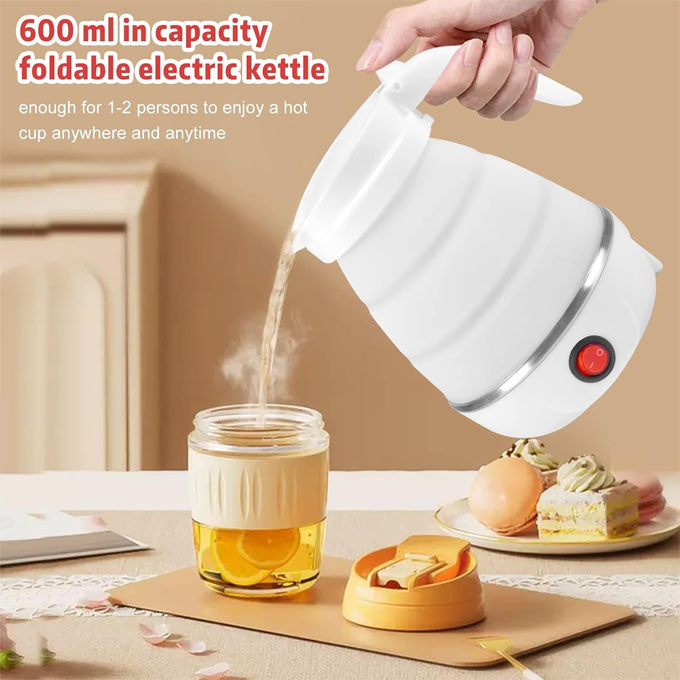 600ml 600W foldable electric kettle with silicone body and stainless steel heating base