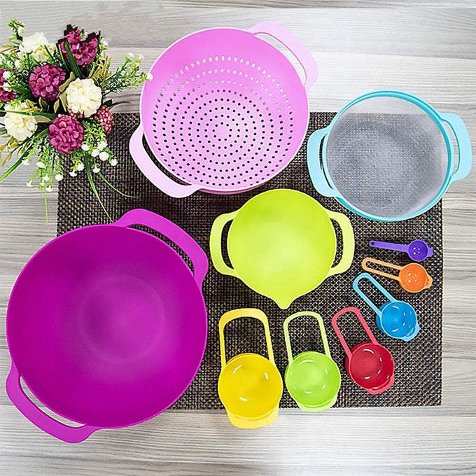 10Pcs Rainbow Bowls Set Salad Bowl Plastic Baking Measuring Cup Measuring Spoon