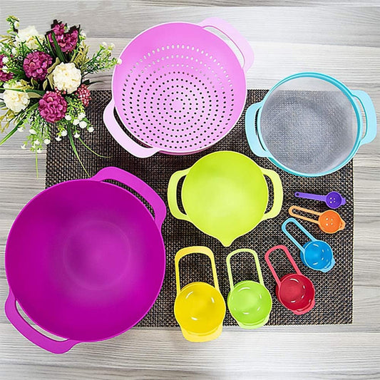 10Pcs Rainbow Bowls Set Salad Bowl Plastic Baking Measuring Cup Measuring Spoon