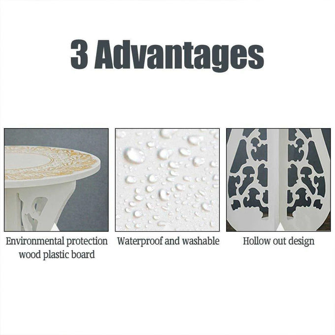 White Small Table Desk, Wood Plastic Board Round Small Corner Table, for Indoor and Outdoor Use