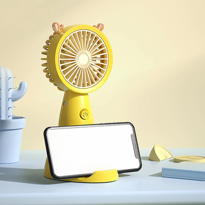 Rechargeable mini fan with stand and phone holder