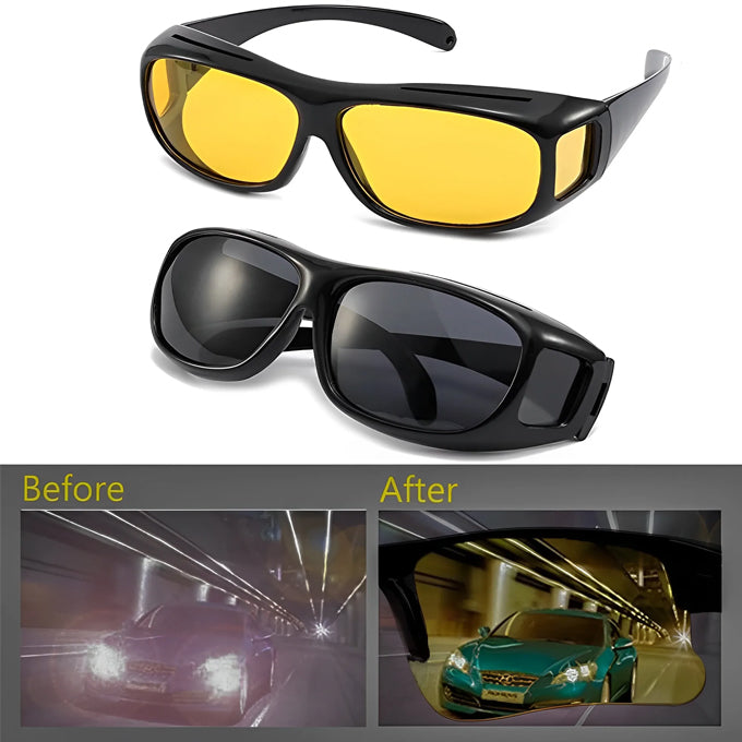 2pcs set dark & coloured Anti glare night vision driver Goggles enhanced light glasses