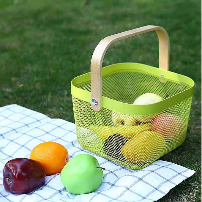 Hanging Kitchen Baskets Fruit Basket Bin with Bamboo Handle Ideal for Kitchen Bathroom Pantry Picnic Shopping Decor Cabinet Home