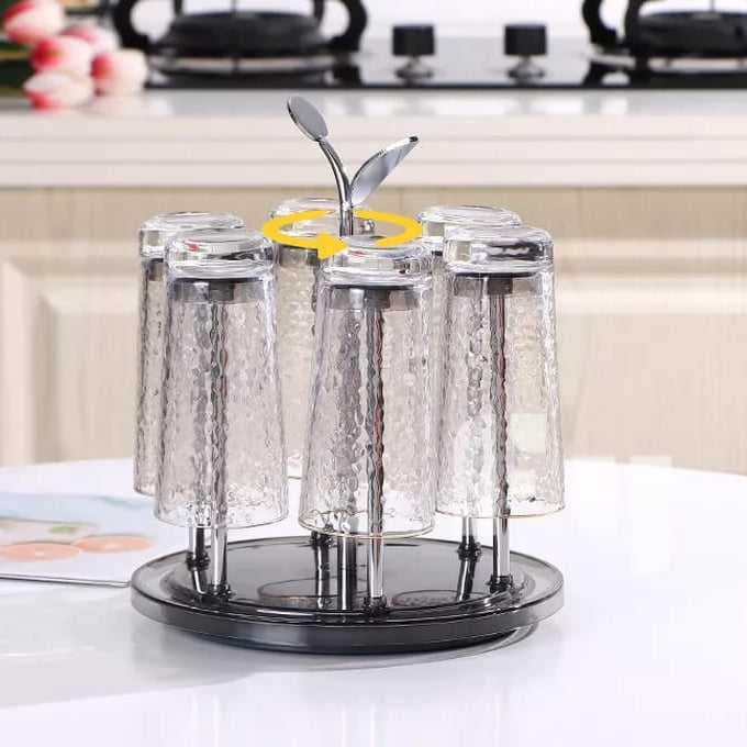 Durable rust free scratch free Rotating 6pc glass tumbler holder