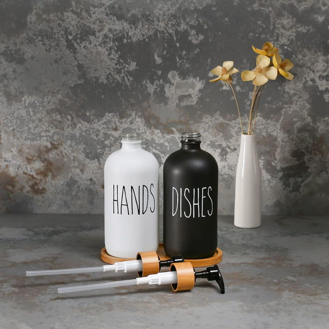 Glass Soap Dispenser Set, Contains Hand Soap and Dish Soap Dispenser. Suitable for Kitchen Decor.