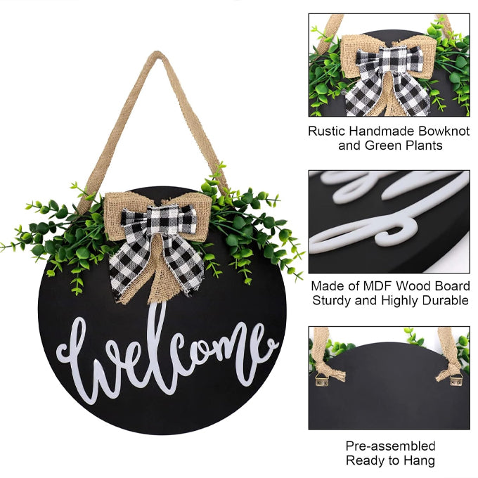 3D Welcome Wreaths for Front Door, Farmhouse Welcome Sign for Front Door