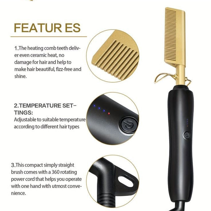 Gold Plated Heated Styling Comb Electric Hot Straightening Comb