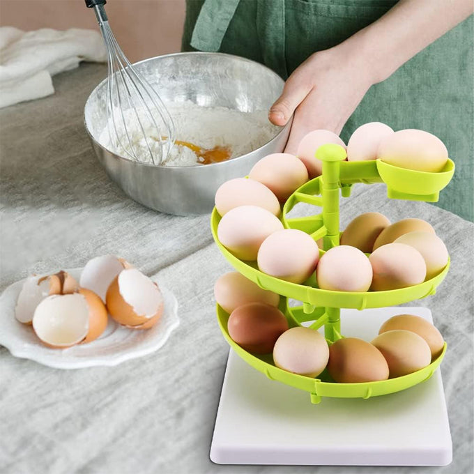 Green Detachable Egg Skelter with Stable Base Countertop Spiral Egg Holder for 20 Fresh Farm Eggs