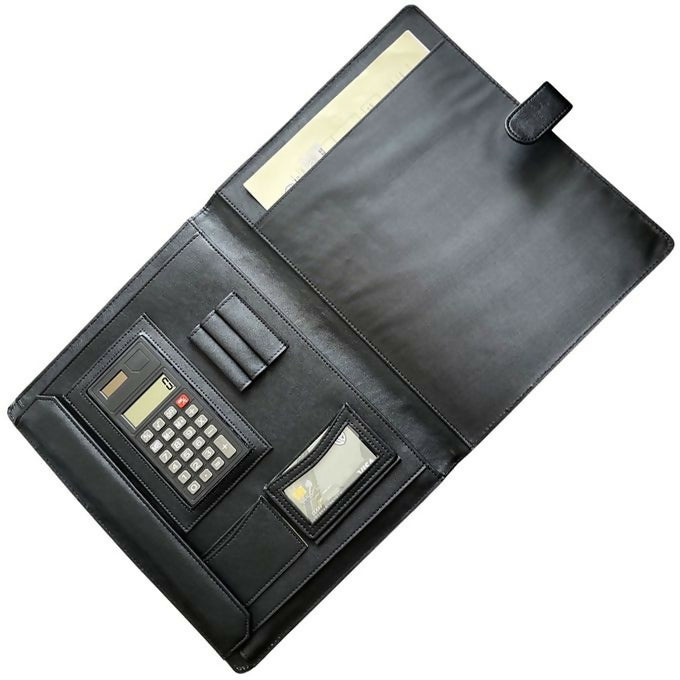 A4 Professional Documents Holder + Calculator Leather File Folder Business Bag Case