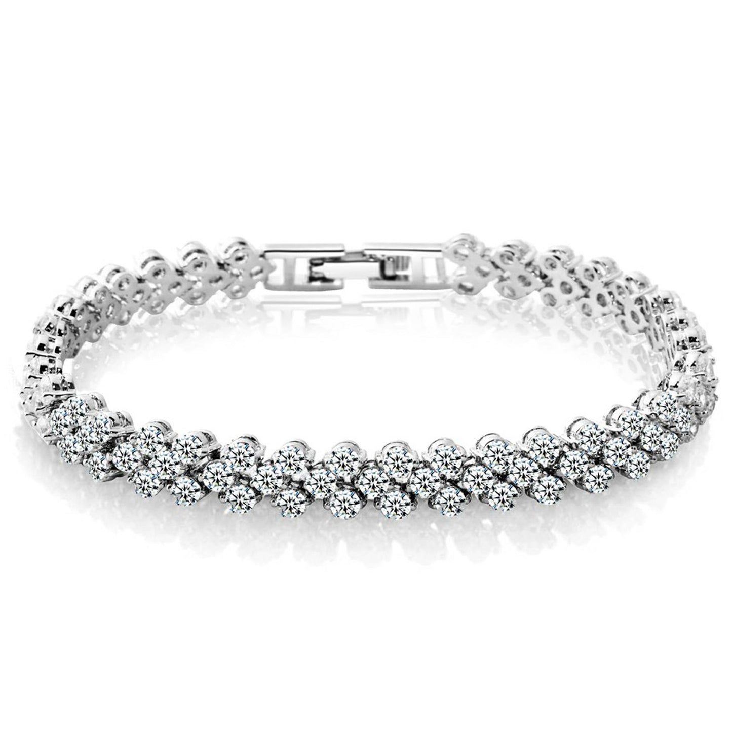 Elegant Rose Gold Roman Crystal Heart Chain Women's Bracelet - Fashion Bangle