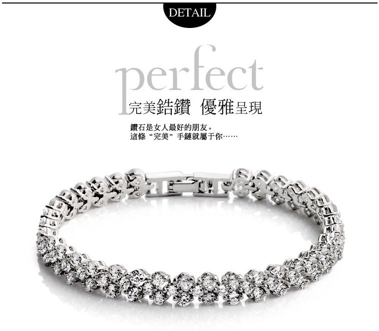 Elegant Rose Gold Roman Crystal Heart Chain Women's Bracelet - Fashion Bangle