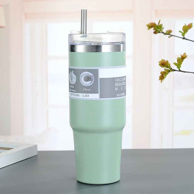 Leak-Proof Insulated Coffee Mug Tumbler with Handle and Straw