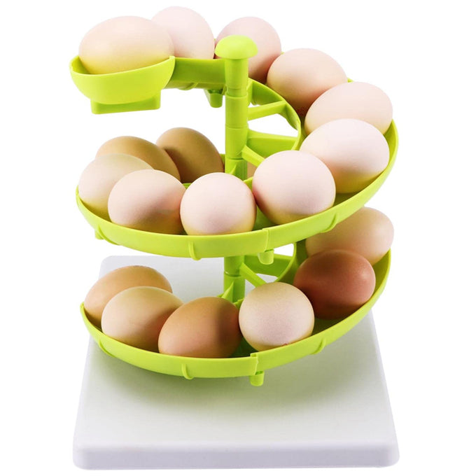 Green Detachable Egg Skelter with Stable Base Countertop Spiral Egg Holder for 20 Fresh Farm Eggs