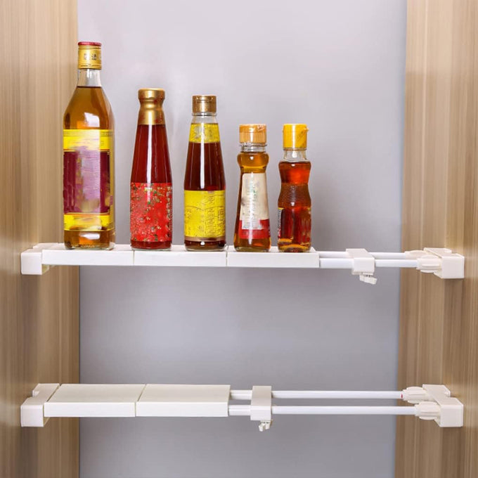 Extendable Narrow Closet Tension Shelf Slim Cupboard Divider Rod Adjustable Cabinet Organization Storage Rack