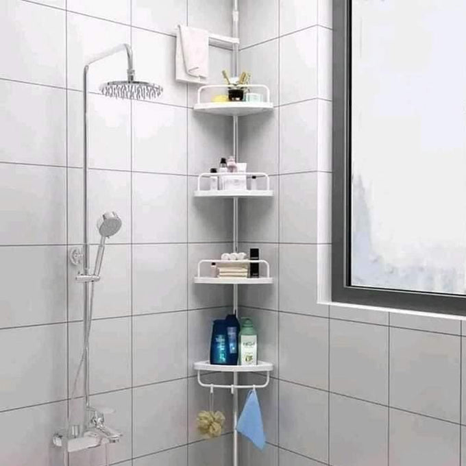 4 Layer Adjustable Stainless-Steel Bathroom Shower Corner Tripod Storage Rack for Bathroom Space