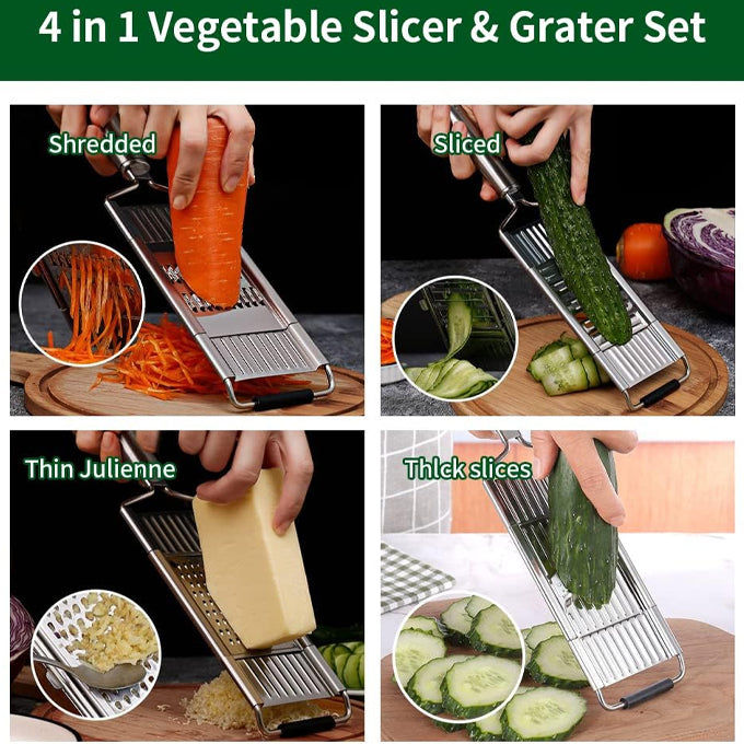 Multipurpose Vegetable Slicer, Stainless Steel Cheese Grater & Vegetable Cutter Peeler with 4 Adjustable Blades