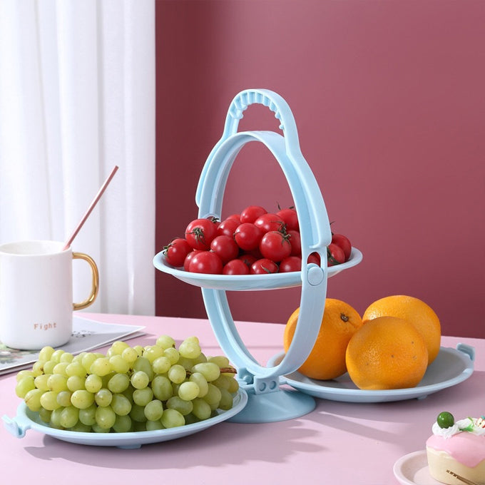 Plastic Foldable 3 Fruit Plate Dessert Bowls Candy Dish Rack Snack Plate