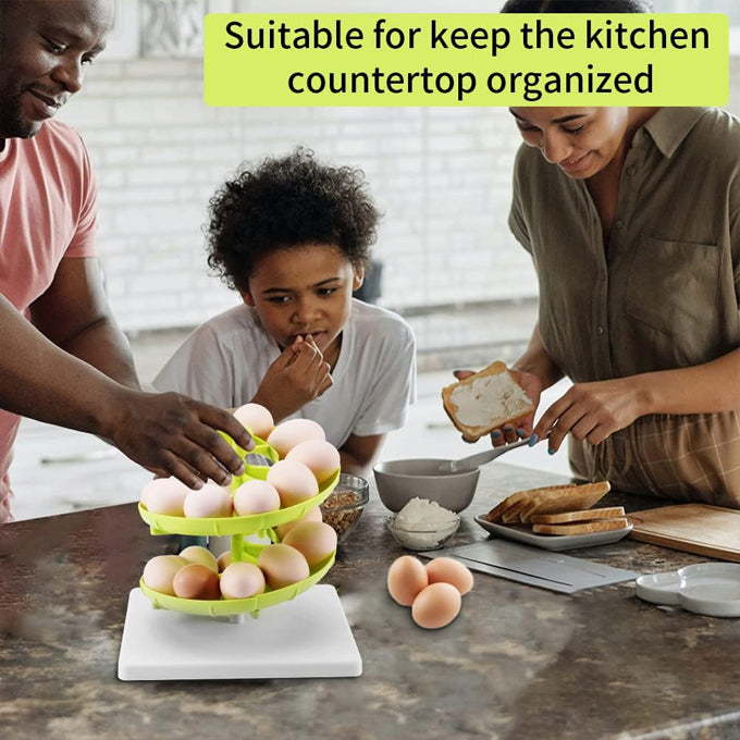 Green Detachable Egg Skelter with Stable Base Countertop Spiral Egg Holder for 20 Fresh Farm Eggs