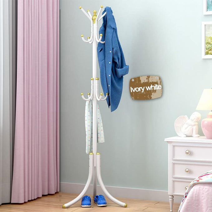 Metal Coat Rack Hanger Stand, Single Pole, 12 Hook Stand, for Suits, Jacket, Blazer, Gown, Handbags, Umbrella