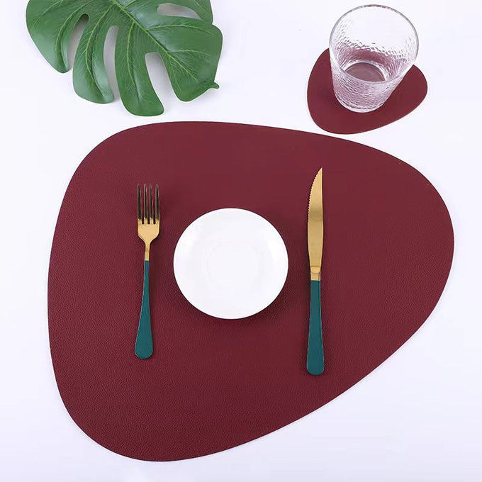 12PCS Leather Coaster Waterproof Insulation Pad Oval Soft Washable Non-Slip Coaster Table Mat