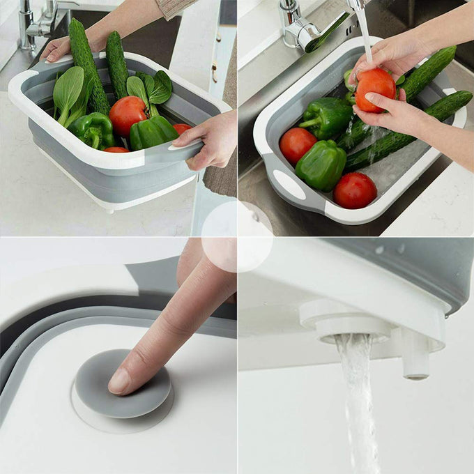 Kitchen Home Multifunction Foldable Collapsible Cutting Chopping Board Dish Tub Basin Colander