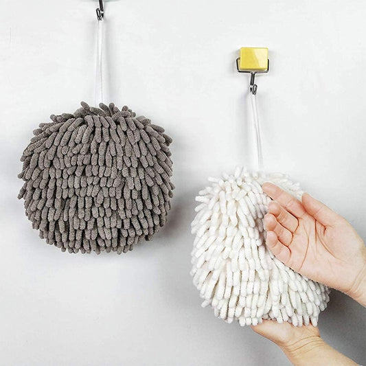 Chenille Decorative Small Fuzzy Ball Hand Towel with Loop For Bathroom and Washstand