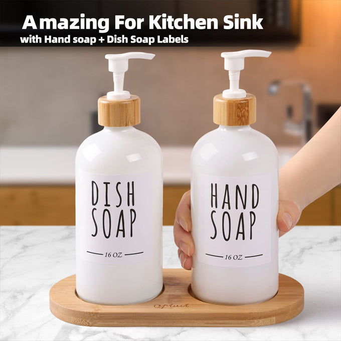 Glass Soap Dispenser Set, Contains Hand Soap and Dish Soap Dispenser. Suitable for Kitchen Decor.