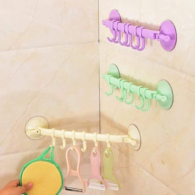 Simple 6 hooks hanger which sticks by suction