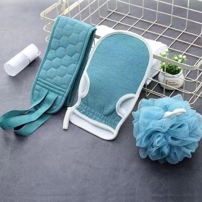 3 in 1 Bath Shower Scrubber Set, Exfoliating Back Scrubber for Shower, Deep Cleaning Exfoliating Gloves, Bath Loofah Sponge for Bathing