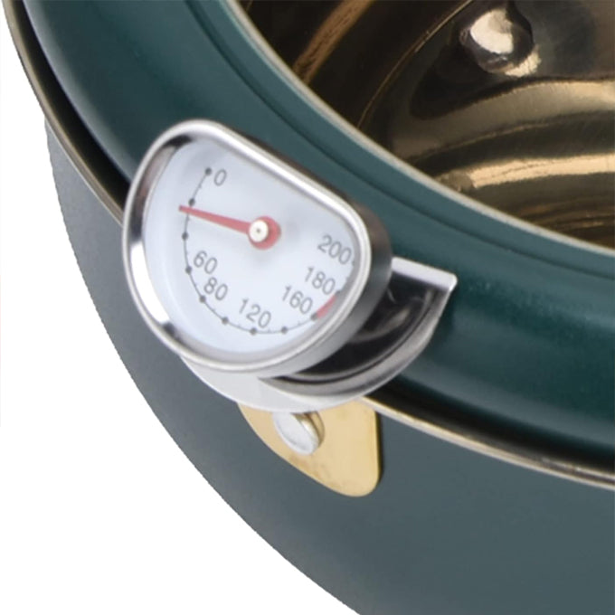 Stainless Steel Nordic green coloured 3.4L Frying pot with thermometer and oil drain grill