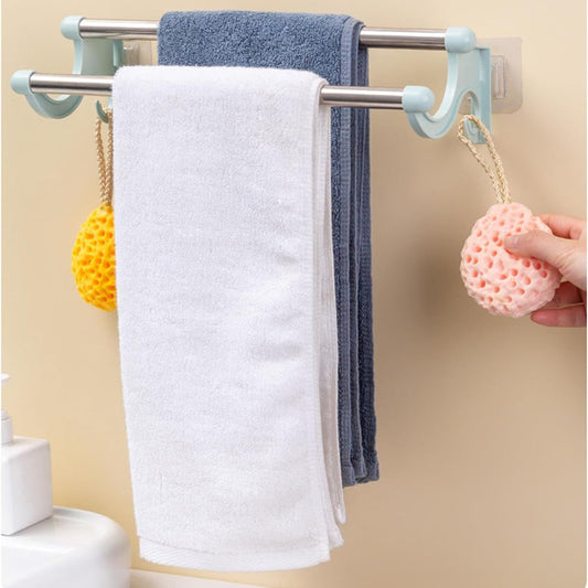 Plastic Stainless Steel Bath Towel Rack for Bathroom Double Towel Holder Wall Mount Towel Hanger