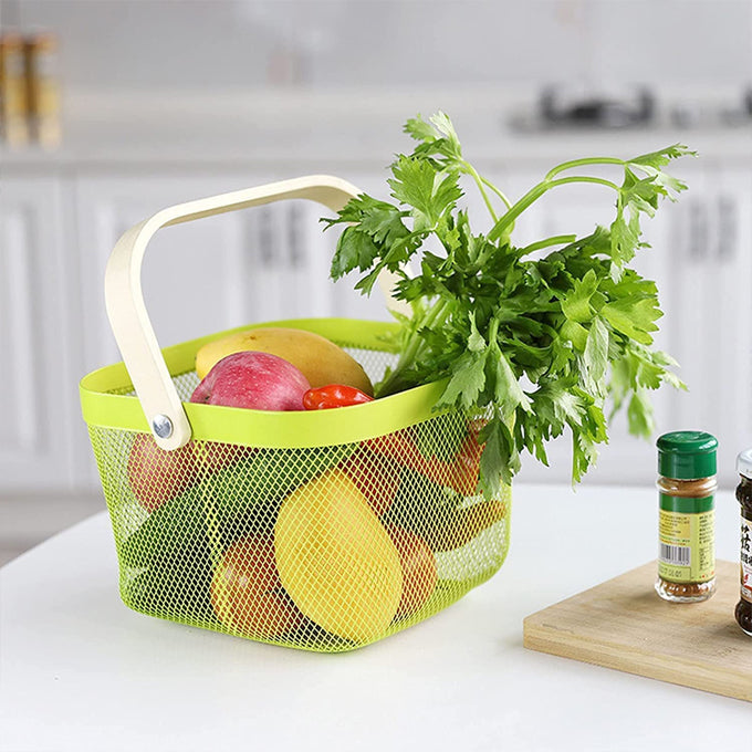 Hanging Kitchen Baskets Fruit Basket Bin with Bamboo Handle Ideal for Kitchen Bathroom Pantry Picnic Shopping Decor Cabinet Home