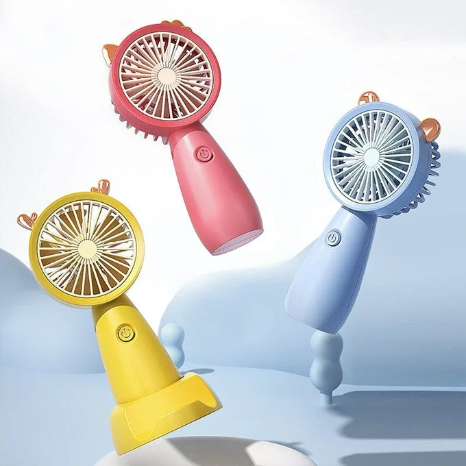 Rechargeable mini fan with stand and phone holder