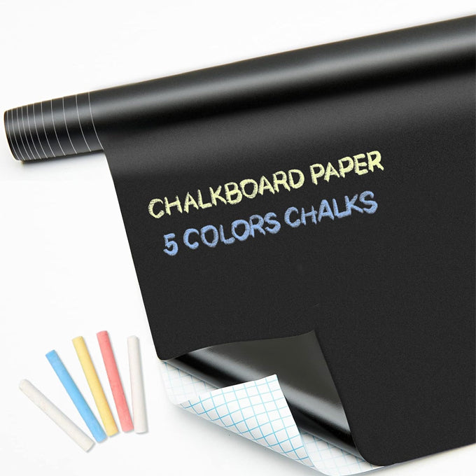 Removable Chalkboard Contact Paper Roll with 5 Colorful Chalks, Self-Adhesive Blackboard Sticker Wallpaper