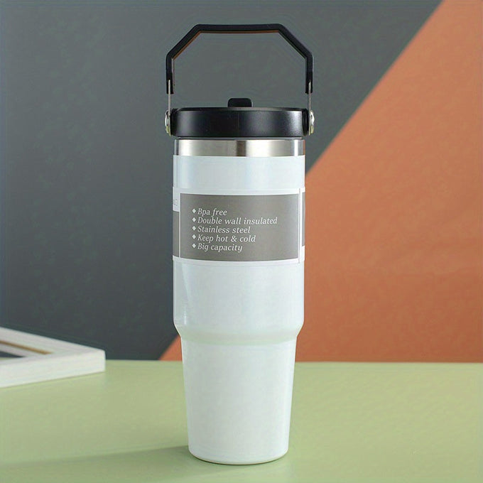 Leak-Proof Insulated Coffee Mug Tumbler with Handle and Straw