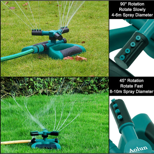 Garden Sprinkler, Automatic Lawn Sprinkler, 360 Degree Rotating Durable 3 Arms Adjustable Water Sprinkler Gardening Irrigation System Covering Large Area