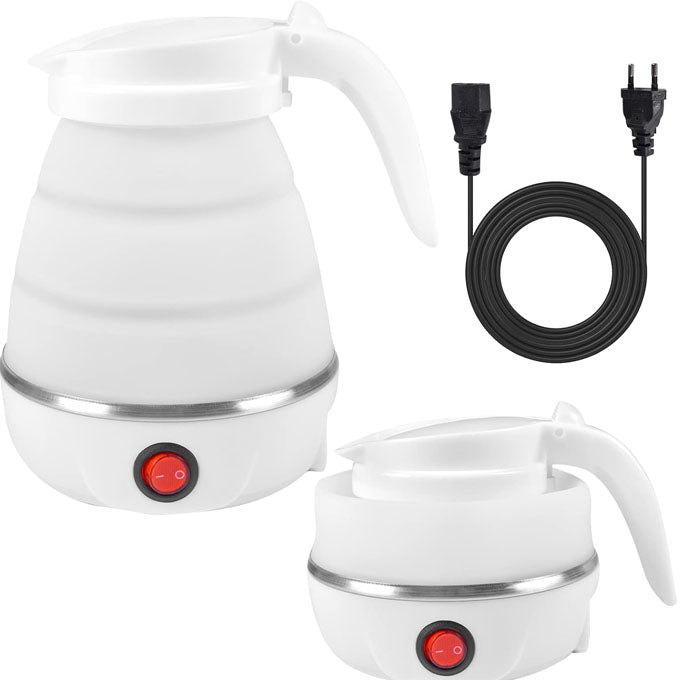 600ml 600W foldable electric kettle with silicone body and stainless steel heating base