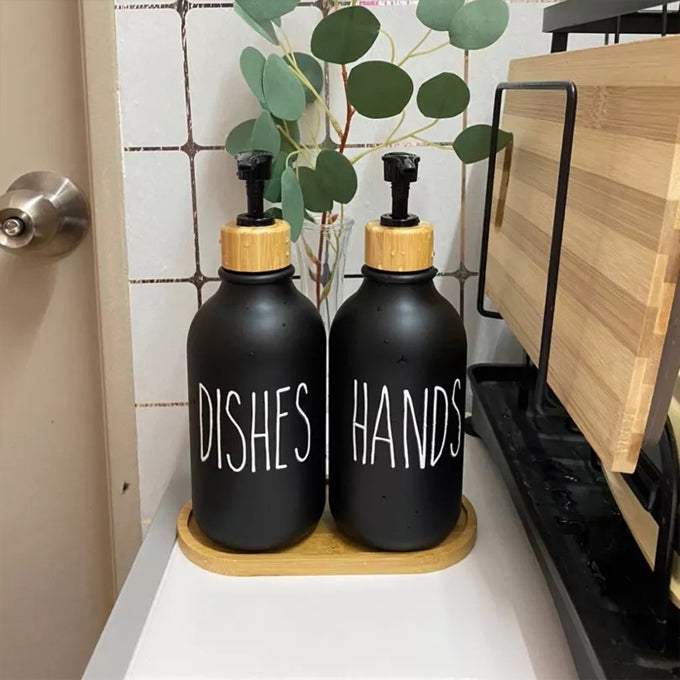 Glass Soap Dispenser Set, Contains Hand Soap and Dish Soap Dispenser. Suitable for Kitchen Decor.