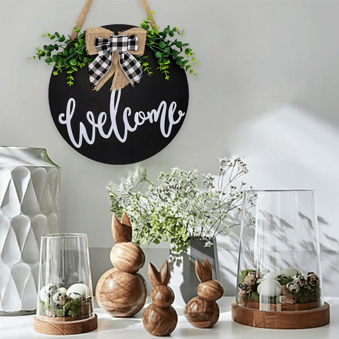 3D Welcome Wreaths for Front Door, Farmhouse Welcome Sign for Front Door