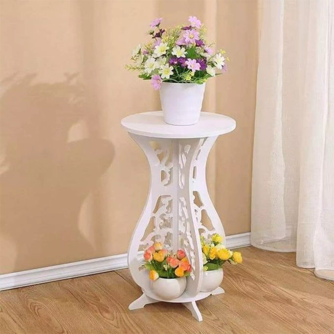 Beautiful White PVC Board Flower Stand Display, Round Table Plants Flower Stand Waterproof for Indoor and Outdoor Use