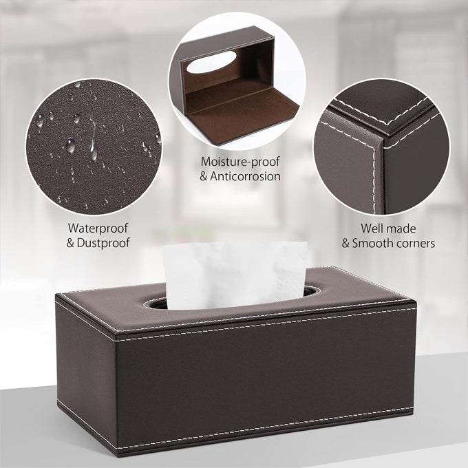 Rectangular PU Leather Tissue Box Cover - Facial Tissue Paper Napkin Holder