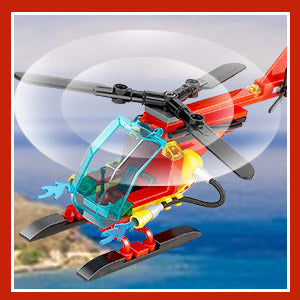 City Oceans Fire Station Building Kit fire Station Set with Fire Station/Fire Helicopter/Fire Ship/Rescue Boat, Gifts for Boys