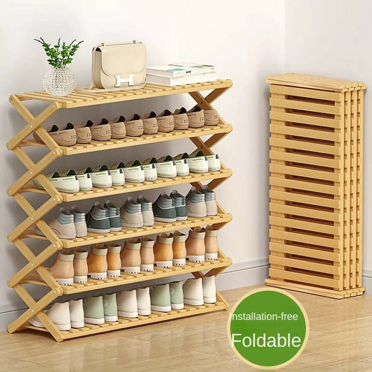 6-Tier Black Bamboo Shoe Rack stand / Multifunctional Organizer