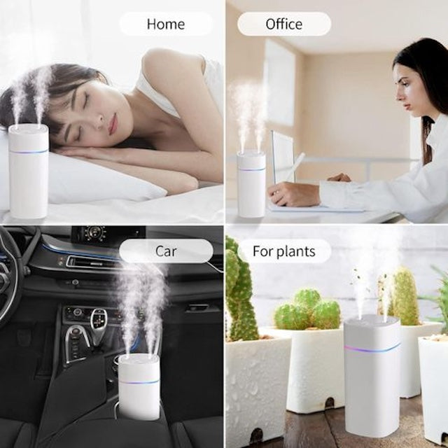 Quiet 600ml Humidifier, Multipurpose Mini Double Jet Portable Humidifier for Double Nourishment, Car Humidifier